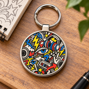 Porte-clés en métal émaillé personnalisé avec logo d'entreprise, art graffiti, OEM ODM, cadeau d'entreprise - Product Image 1