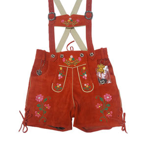 Tradicional bávaro rojo vaca gamuza cuero Lederhosen mujer Oktoberfest alemán Trachten corto suministro al por mayor botón - Product Image 6