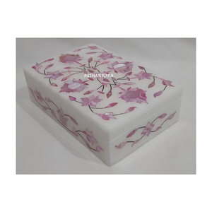 Handmade Floral Design White Marble Pink Mother Of Pearl Inlay Jewellery <b>Box</b> Rectangle Shape Used Jewellery <b>Packing</b> And Storage - Product Image 2