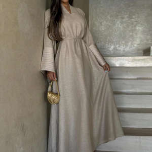 <b>Women</b> Modest Silk Dubai Long Sleeve Anti-Wrinkle Abaya <b>Dress</b> Islamic Clothing Factory Designed Silk Belt Embroidery <b>Muslim</b> - Product Image 4