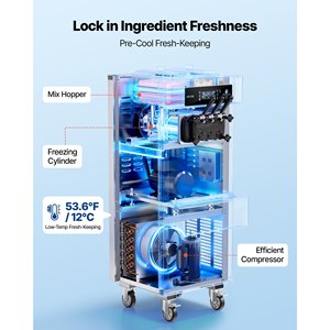 Machine à glace commerciale VEVOR 2200W, 3 saveurs, autonome, pour glace molle, 2 x 6L, production 20-28L/H, état d'occasion - Product Image 2