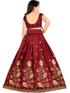 Shoryam Fashion Lehenga Choli marron sans manches longueur ras du sol pour petites filles - Robe de soirée ethnique indienne haut de gamme avec dupatta - Product Image 5