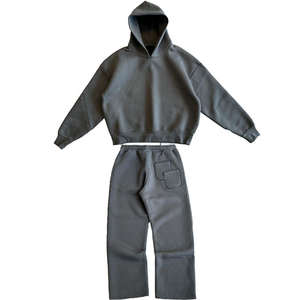 Ensemble de pantalons évasés à capuche et épaules tombantes de haute qualité pour hommes Ensemble de survêtement vintage lourd et surdimensionné pour hommes - Product Image 1