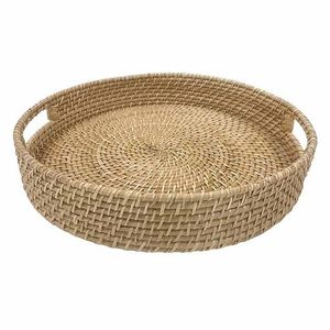 Élégant plateau en rotin tissé à la main de forme ronde vietnamienne traditionnelle écologique poignées de transport pour salle à manger cuisine restaurant - Product Image 4