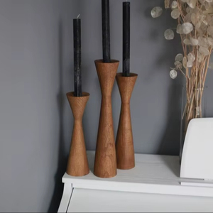 Rustic carved <b>pillar</b> <b>candle</b> holder from natural wood with vertical scrollwork patterns, available at wholesale prices - Product Image 5
