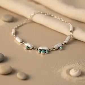 Collar de Plata 925 con Cuentas de Turquesa y Perla para Mujer - Product Image 1