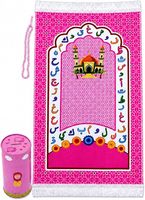 Ensemble de tapis de prière pour enfants, tapis rose avec alphabet arabe, boîte cylindrique avec 99 perles de tasbih, cadeau du Ramadan