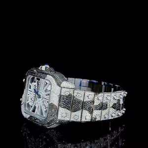 Reloj Mecánico Analógico de Acero Inoxidable de Lujo Personalizado, Esqueleto de Dos Tonos Negro y Blanco, Esfera de Cristal con Moissanita de Alta Calidad - Product Image 2