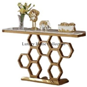 Table d'appoint et console en métal de forme hexagonale abat-jour antique en laiton fait à la main Design luxueux salon meubles en forme de rectangle - Product Image 2