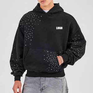 Sweat à capuche pour hommes en éponge française épais à épaules tombantes avec logo personnalisé 100% coton 450 g/m² lavé à l'acide - Product Image 6