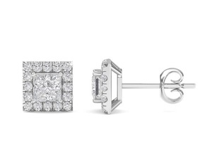 Moissanite Princess Halo Diamond Stud Boucles d'oreilles en argent sterling Moissanite Princess Cut Diamond Boucles d'oreilles et autres bijoux en diamant - Product Image 2