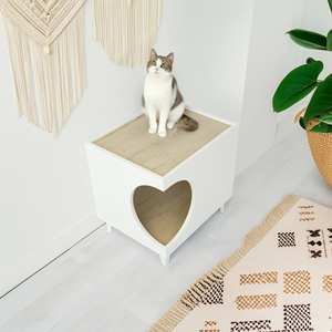 Tavolino da Comodino per Animali Domestici Well Home Bianco 50x40x40cm con Foro, Arredamento per Soggiorno - Product Image 4