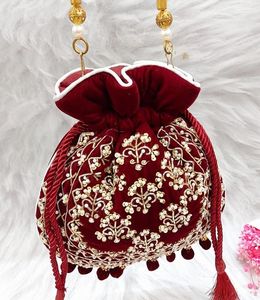 Broderie Cordon Potli Travail Potli Sacs Pour Retour Cadeau Faveur De Mariage Cadeau Sac À La Main De Luxe Designer Sacs Pour Les Occasions - Product Image 1