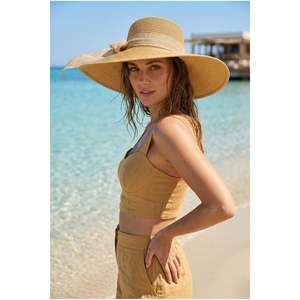 Chapeau de paille camel avec ruban et nœud HSR2084 - hsr2084-camel - Product Image 3