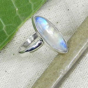 14K Yellow Gold Rainbow Moonstone Gemstone Bezel Set Handmade <b>Statement</b> <b>Ring</b> Marquise Shape 18x6mm IGI Certified 925 Silver - Product Image 1