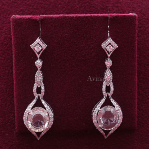 IGI Certified Lab Grown Diamond Round Drop Dangle <b>Earrings</b> in 925 Sterling <b>Silver</b> | Luxury Halo Statement <b>Earrings</b> - Product Image 1
