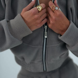 Ensemble jogging réversible 2 pièces pour homme : sweat à capuche court zippé et pantalon de survêtement – Style streetwear hiver 100 % coton, design sans couture, imprimé uni - Product Image 2
