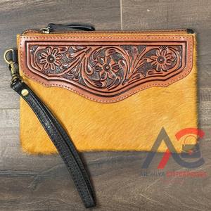 High Quality Hand Tooled Leather Clutch Large Capacity Multi-Functional Genuine Cowhide Leather Fashionable <b>Wristlet</b> <b>Wallet</b> - Product Image 1
