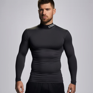 Custom 87% Poliéster 13% Elastano Mock Neck 4-Way Stretch Tela de doble capa Camisas de compresión de secado rápido Rash Guard MMA - Product Image 3