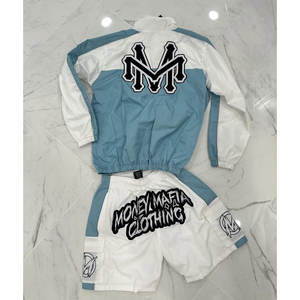 Ensemble survêtement deux pièces pour homme, coupe-vent et short, 100% coton satiné, streetwear, séchage rapide, été, haute qualité, personnalisable en gros - Product Image 2