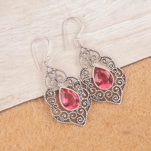 Boucles d'oreilles en argent sterling plaqué or avec pierre précieuse tourmaline rose, bijoux statement en argent sterling 925, cadeau de fête - Product Image 1