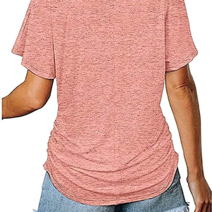 T-shirts unis pour femmes grande taille, col en V, demi-manches, vêtements d'extérieur anti-rétrécissement pour dames à un prix abordable - Product Image 6