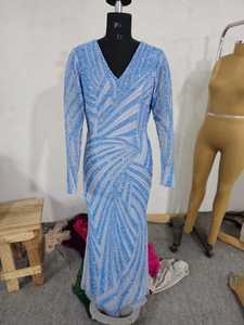 Respirant antistatique pleine longueur robe de soirée pour dames perles brodées perles robe de soirée Cocktail Poly-Mesh - Product Image 5