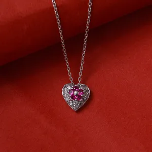 Collier pendentif en argent 925 avec fleur de rubis en forme de cœur pour femmes, fait à la main, charme religieux, certificat GIA, or blanc, or rose - Product Image 2