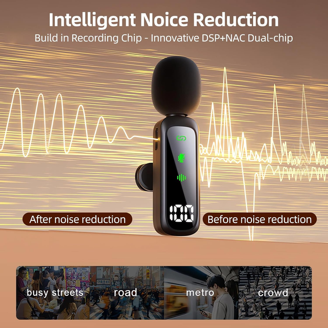 Extended Battery Noise Cancellation Mini Video Recording Wireless Lavalier Microphone for iPhone Android