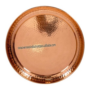 Plato cargador redondo de cobre puro con borde martillado contemporáneo grande respetuoso con el medio ambiente al por mayor plato para servir - Product Image 1