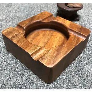 Cenicero hecho a mano de madera de mango para cigarros sólido de lujo minimalista cuadrado al aire libre bandeja de cigarrillos Cenicero rústico hecho a mano para fumar - Product Image 3
