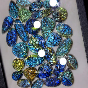 Lot de 10 cabochons en labradorite violet, bijoux cameo sculpté en pierre précieuse d'animaux, machine à sculpter, chandelier en cristal, piston d'ange - Product Image 6