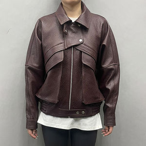 Chaqueta de Motociclista para Hombre de Cuero Genuino de Oveja Anilina con Cierre, Color Marrón Flashback, con Forro de Algodón Acolchado, Bolsillos Vintage de Lona para Invierno - Product Image 2