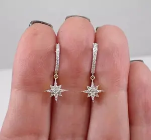 925 Silver Round Cut <b>Moissanite</b> Diamond Drop Dangle Earrings Sparkle <b>Jewelry</b> - Product Image 3