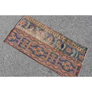 Alfombra Vintage, Alfombra Pequeña de 1.6x3.2 pies, Alfombra Turca de Lana Ikat Azul - Product Image 4