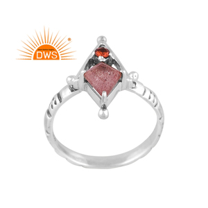 Best Selling Oxidized Sterling Silver Natural <b>Garnet</b> & Strawberry Quartz Gemstone Statement <b>Ring</b> Custom Jewelry For Women - Product Image 1