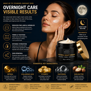 Crème de nuit au rétinol anti-âge raffermissante hydratante, marque privée OEM ODM, soins de la peau pour tous types de peau, pour femmes, logo personnalisé - Product Image 4