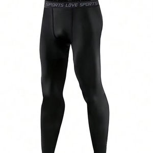 Collants de sport pour homme en coton sans couture, compression, élastiques, logo imprimé, taille basse, leggings de course à pied - Pantalons de sport pour homme - Product Image 1