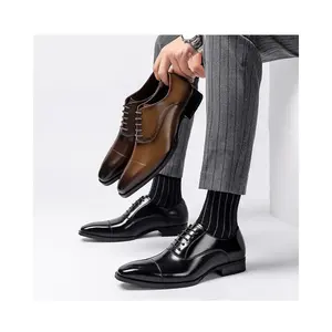 Chaussures habillées classiques italiennes pour hommes, mocassins formels confortables à bout pointu, fermeture à lacets, semelle extérieure Oxford et semelle intérieure en bois - Product Image 1