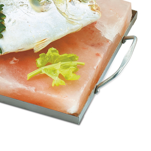Dalles OEM de cuisine au sel de l'Himalaya Dalles de sel de roche en cristal naturel Plaques Techniques sculptées Plateau en métal inoxydable Barbecue BBQ - Product Image 3