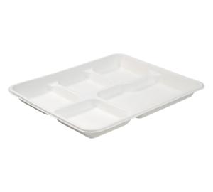 Plateau rectangulaire en bagasse de 10 pouces à 5 compartiments, jetable, alimentaire, pour restaurant, camping et fête - Product Image 2