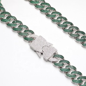 New Luxury Hip-hop Jewelry Stunning Green Iced VVS Moissanite 925 Sterling <b>Silver</b> Customizable Gift Cuban Link Chain <b>Necklace</b> - Product Image 5