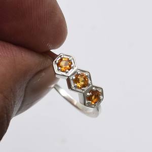 แหวนเงินสเตอร์ลิงสำหรับ925อัญมณีซิทรีนทรงกลมตัดตามธรรมชาติเครื่องประดับแฟชั่น - Product Image 6