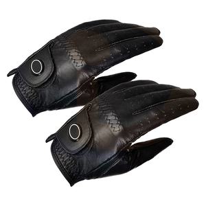 Gants de golf polo en cuir Cabretta personnalisés teints en couleur noire pour les jeunes gants imprimés avec logo privé en gros - Product Image 1