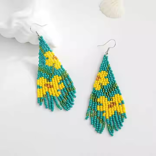 Handmade Ethnic Style Seed Beaded Drop Earrings Multicolored Beaded Jewelry Fashionable Party Lover Shape design dangle earring