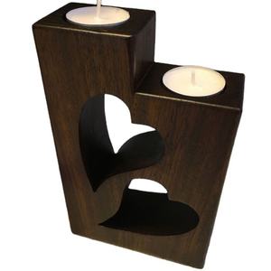 เชิงเทียนไม้อะคาเซียขัดเงาสีน้ำตาลหรูหราสไตล์คลาสสิกตกแต่งโต๊ะในบ้านทำจากโลหะรูปหัวใจ - Product Image 5