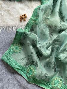 Sari de Organza con Estampado Floral y Bordado de Alta Demanda, Exportador y Proveedor Indio a Precio de Mayoreo - Product Image 6