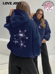 Drop Shoulder Rhinestone Hoodie Pullover con logotipo personalizado de lujo Bling Oversized Streetwear Hoodie OEM Supplier Factory - Product Image 3