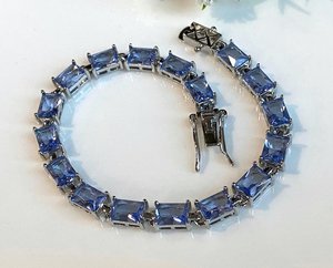 Vintage Rectangular Tanzanite Link <b>Bracelet</b> In 925 Sterling Silver Elegant Handmade 7 Inch Gemstone Jewelry - Product Image 5