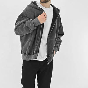 Vente en gros de sweats à capuche délavés avec fermeture éclair pour hommes 100% coton sweats à capuche délavés à l'acide avec fermeture éclair pour hommes - Product Image 5